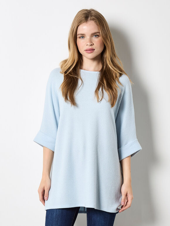 Soft-Touch Batwing Waffle Knit Top, Blue, large