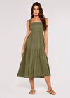 Smock Tiered Midi Dress, Khaki, large