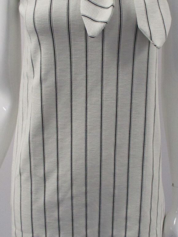 Vertical Stripe Bow Tie Neck Dress, Cream, large