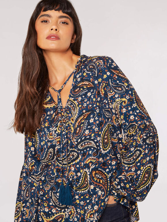 Paisley Boho Blouse, Navy, large