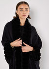 Faux Fur Trim Waterfall Cape, Black, large