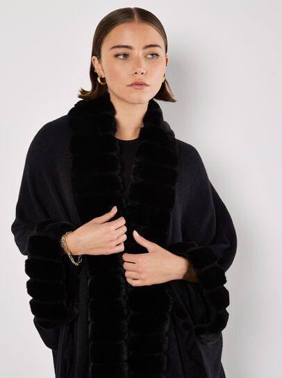 Faux Fur Trim Waterfall Cape