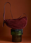 Suede Half Moon Crossbody Bag, Red, large