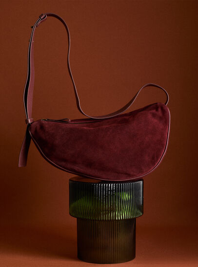 Suede Half Moon Crossbody Bag
