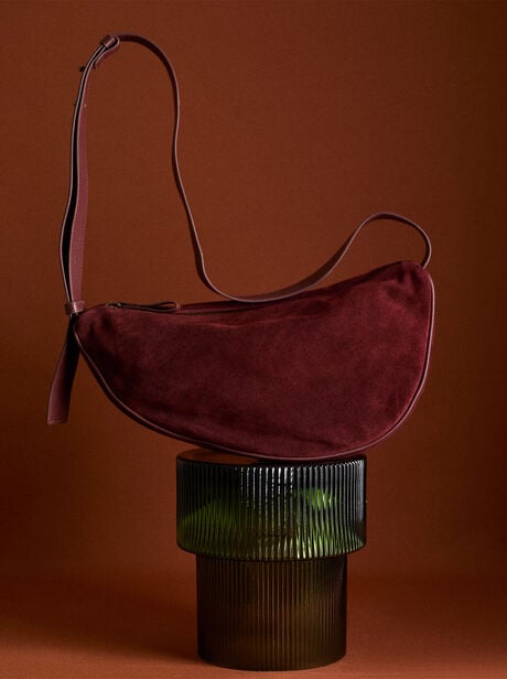 Suede Half Moon Crossbody Bag