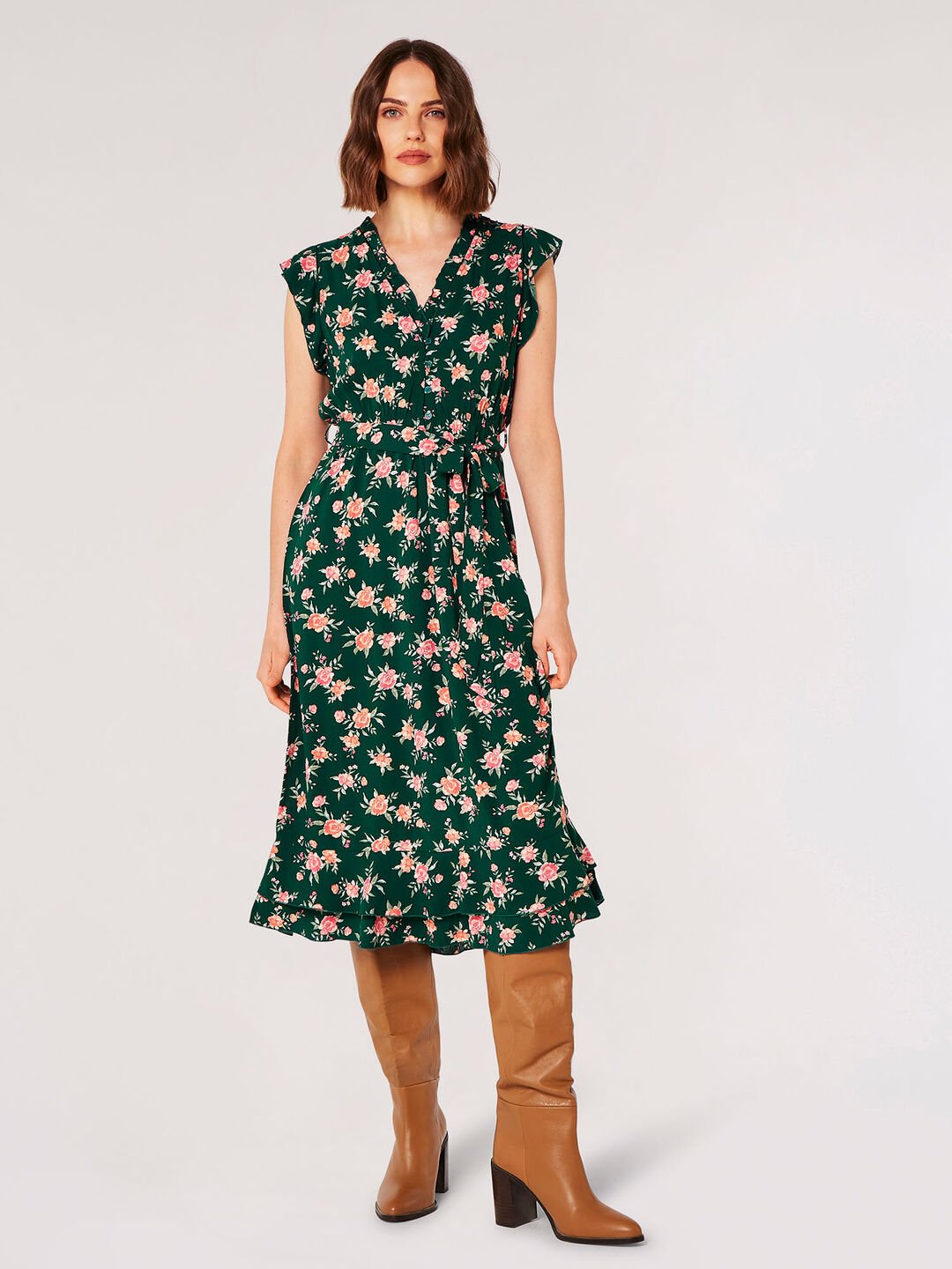 Image of Ditsy Painterly Rose Midi Dress