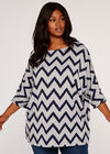 Curve Chevron Batwing Top, Grey, large