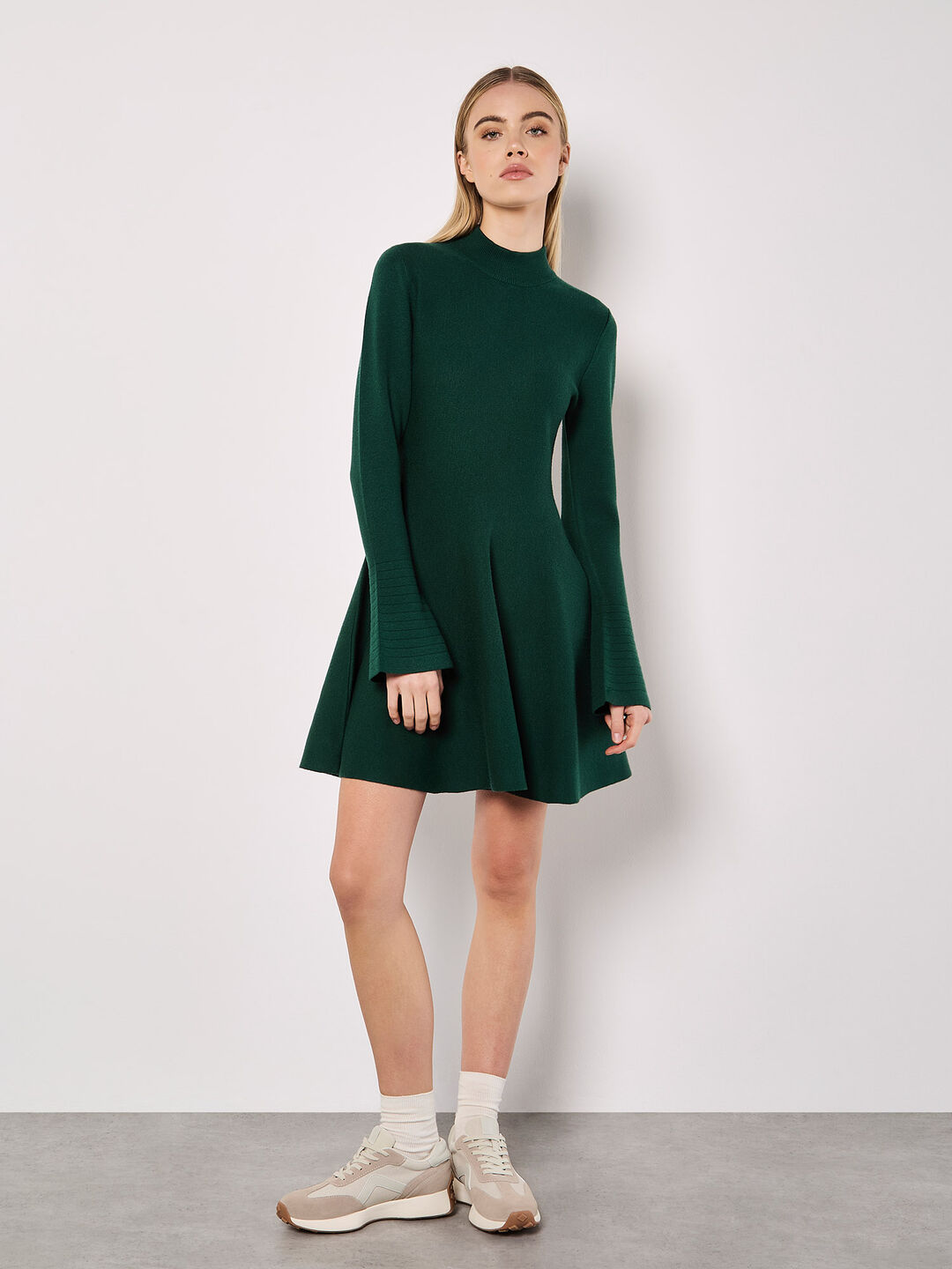 Image of Bell Sleeve Knitted Skater Mini Dress