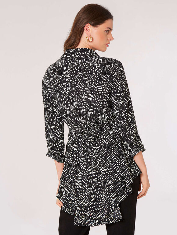 Swirl Spot Shirt Mini Dress, Black, large