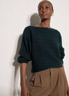 Cable Stripe Batwing Aran Jumper, Pine Green, large