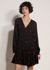 Cherry Print Crepe Mini Dress, Black, large