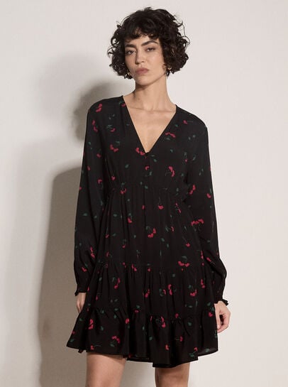 Cherry Print Crepe Mini Dress