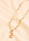 Gold Tone Heart T-Bar Pendant Necklace, Gold, large