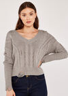 Aran And Mixed Knit Crop Top, Grey, large