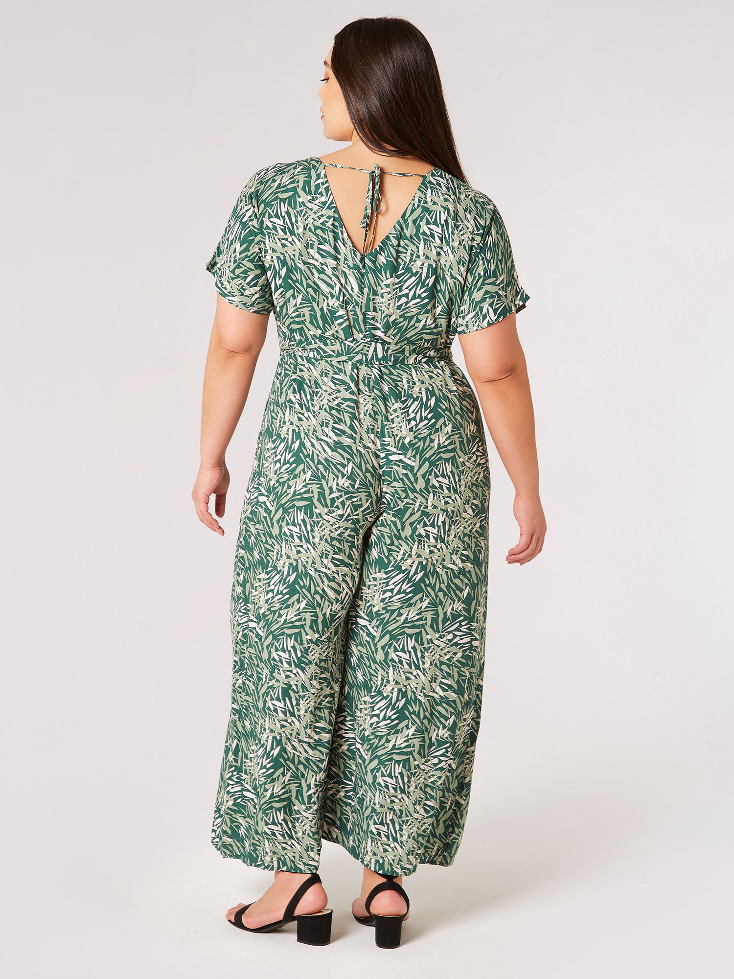 Apricot banana leaf print top jumpsuit