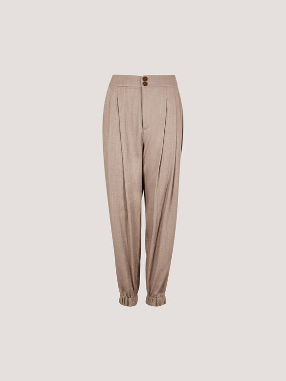 Linen Blend Woven Joggers, Brown, large