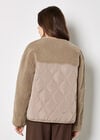 Contrast Borg Quilted Jacket, Brown, large