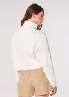 Ribbed Roll Neck Cropped Jumper, Cream, large