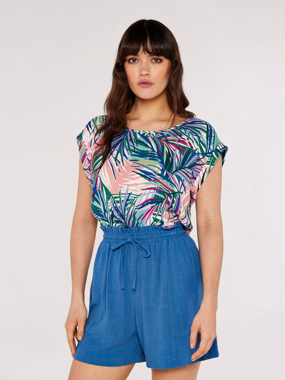 Tropical Palm Print Woven T-Shirt
