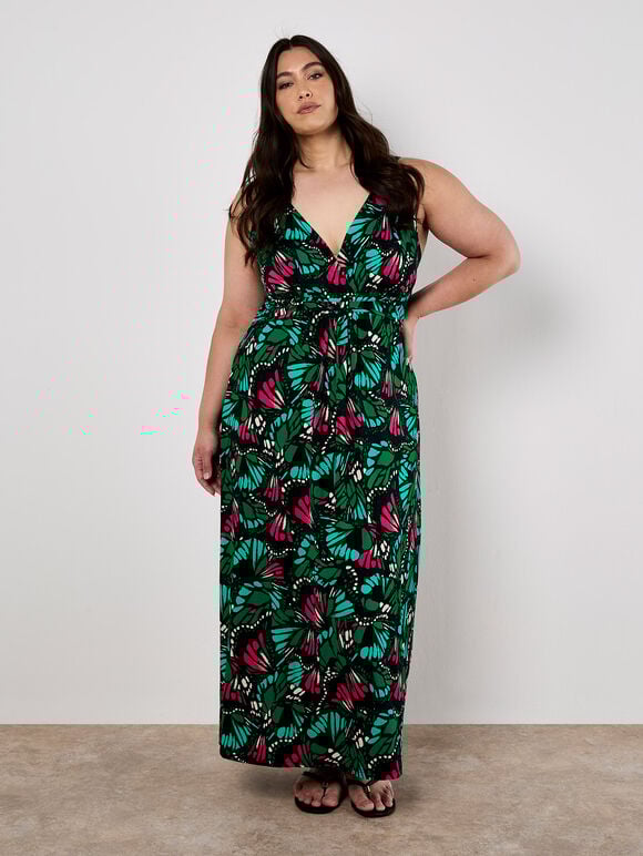Butterfly Wings Jersey Maxi Dress, Navy, large