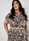 Mixed Animal Print Shirt Midi Dress, Stone, large