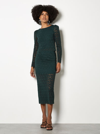 Floral Leaf Lace Midi Skirt