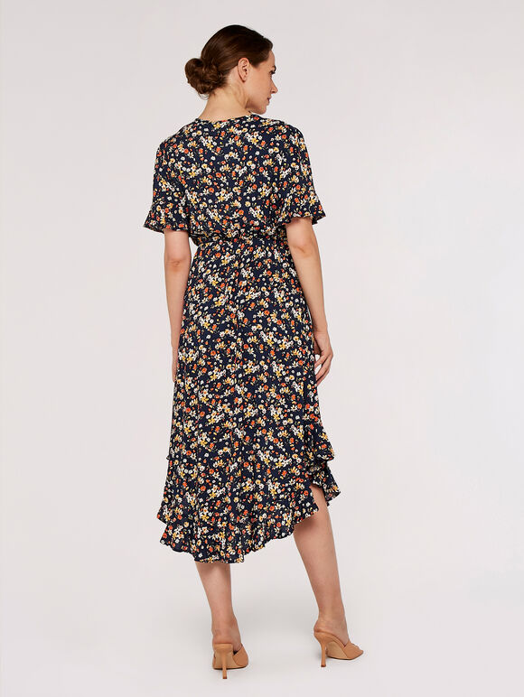 Floral Knot Midi Dress, Navy, large