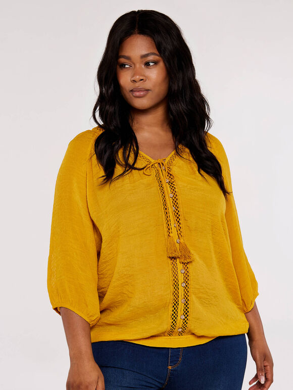 Curve Crochet  Batwing Top, Mustard, large