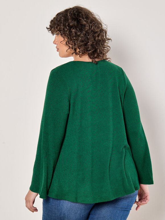 Curve Ribbed Knit Top, Green, large