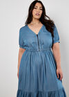 Denim Zip Tiered Midi Dress, Blue, large