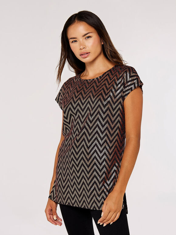 Metallic Chevron Tee, Brown, large