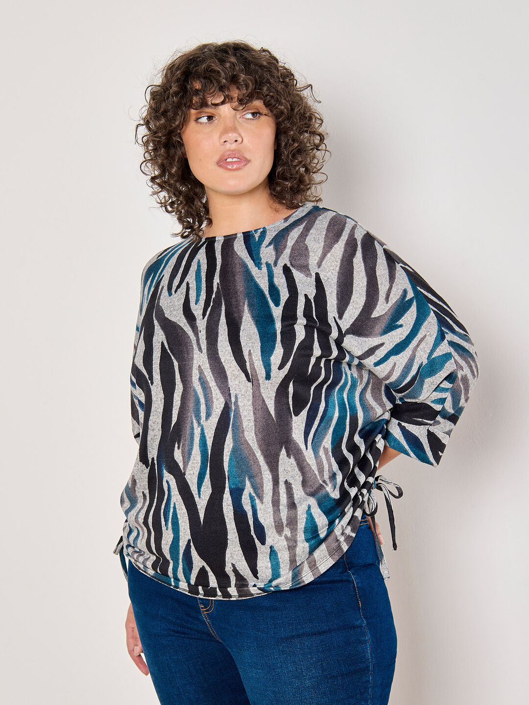 Image of Curve Soft Touch Zebra Drawstring Top