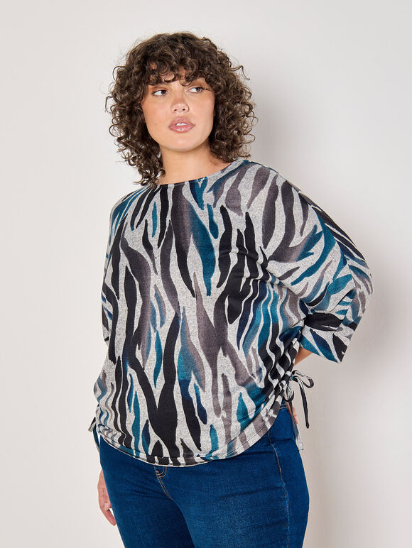Curve Soft Touch Zebra Drawstring Top, Grey, large