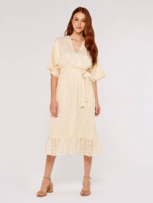 Satin Gold Foil Dress, Stone, large