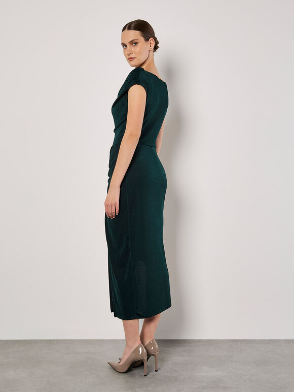 Sheen Jersey Ruched Maxi Dress, Green, large