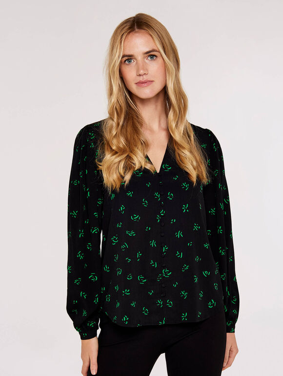 Scribble Print  Blouse, Black, large