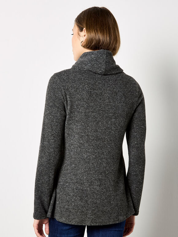 Asymmetric Hem Knit Top, Dark Grey - Charcoal, large