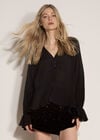Textured Peplum Hem Blouse, Black, large