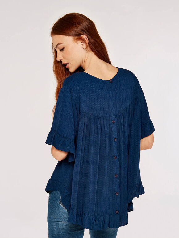 Square Button Back Top, Navy, large