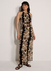 Tropical Leaf Halter Neck Maxi Dress, Black, large