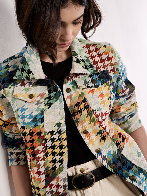 Colourful Dogtooth Jacket, Navy, large
