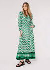 Geo Leaves Drawstring Maxi Dress, Green, large