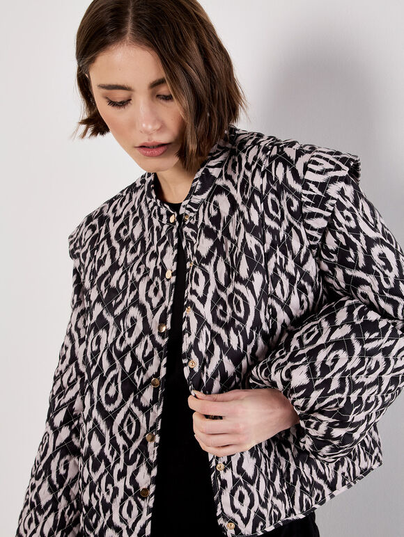 Textured Ikat Quilted Jacket, Black, large