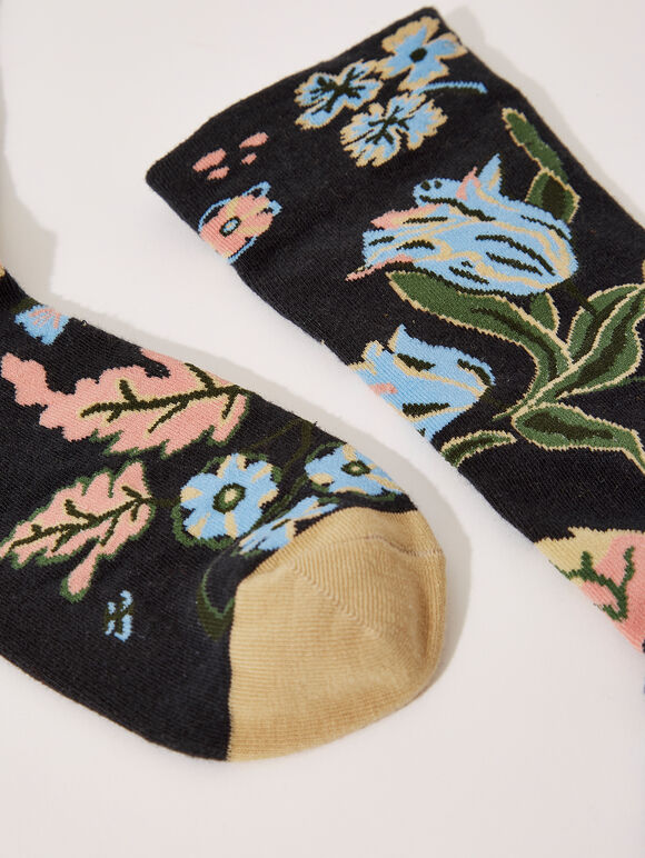 Floral Socks, Black, large