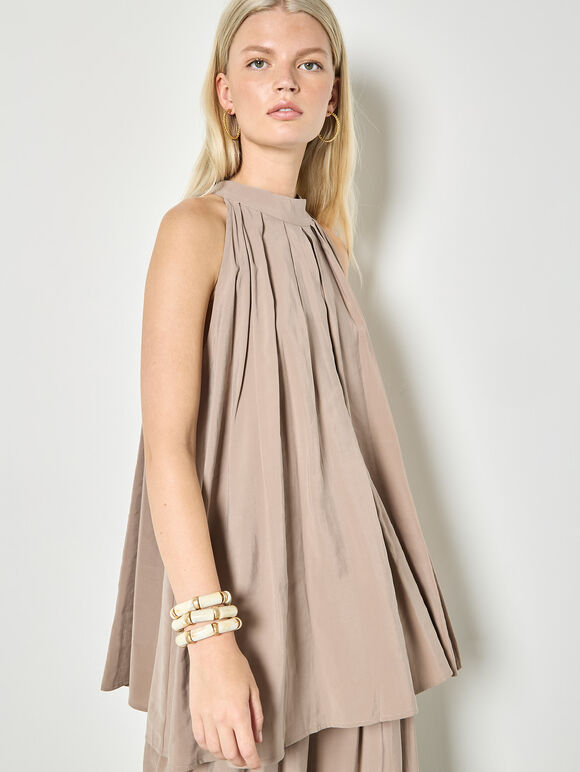 Soft Pleat Tunic Top, Stone, large