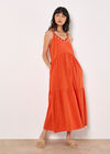 Bead Embellished Cotton Midaxi Dress, Orange, large