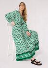 Geo Leaves Drawstring Maxi Dress, Green, large