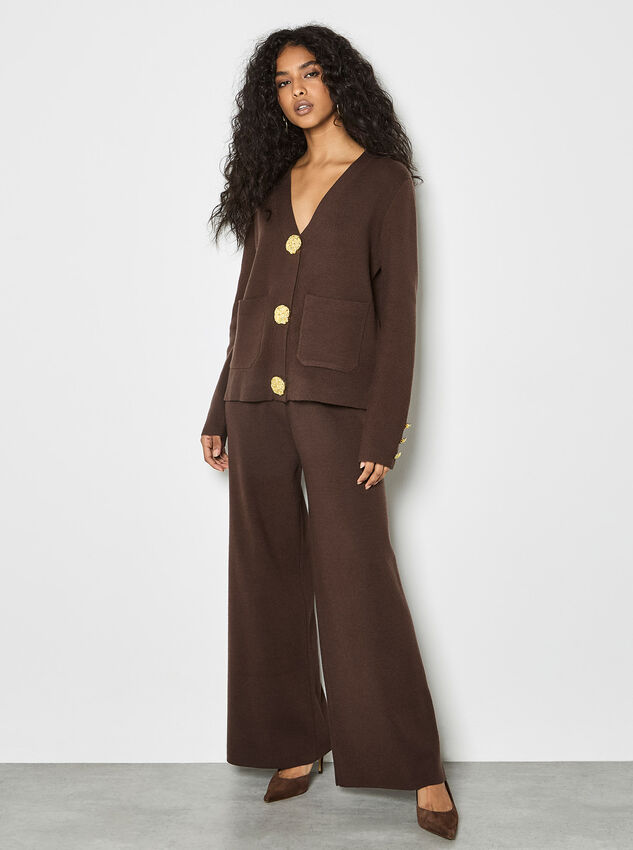 Statement Hammered Buttons Lightweight Cardigan, Brown, large