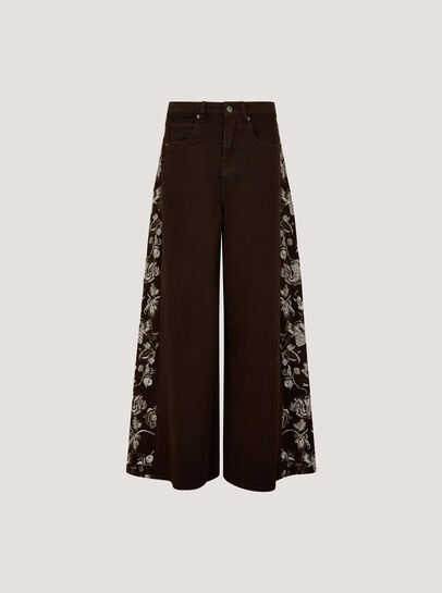 Floral Embroidered Wide-Leg Jeans