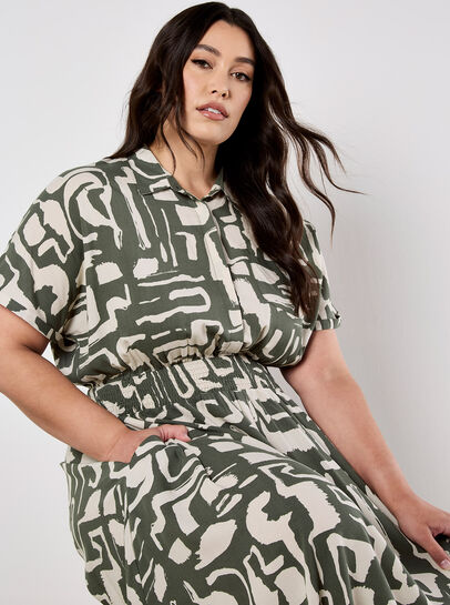 Geo Grecian Shirt Midi Dress